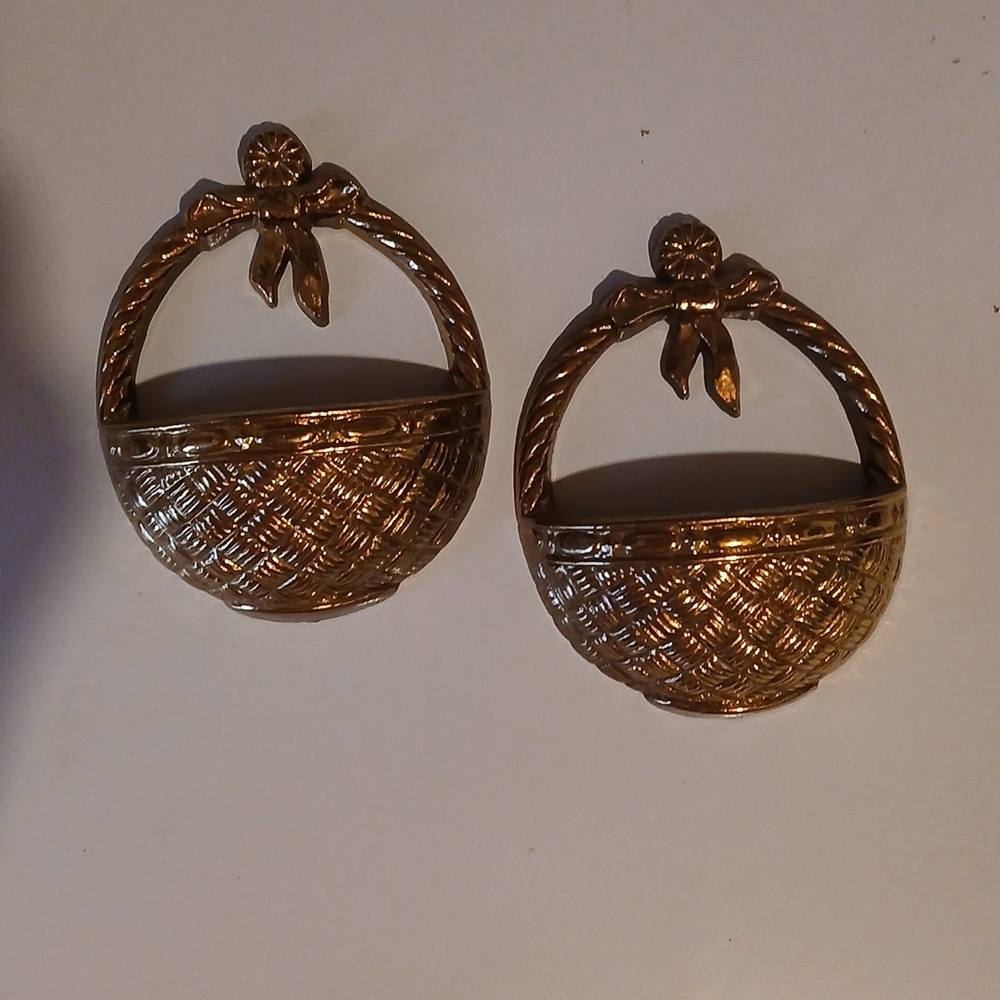 Vintage BURWOOD gold Toned Wall Pocket Baskets Regency Hollywood